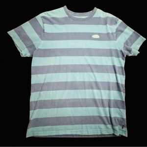 VANS Blue & Teal Blue Stripe Colorblock Short Sleeve Shirt Sz XL Embroidered😍